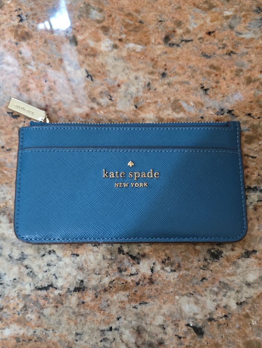 kate spade Teal Blue Saffiano Leather Zip Card Case